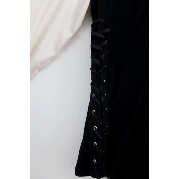 Dressbarn Womens Black White Satin Blouse Corset Ruffled Neck Whimsygoth Sz L - Picture 6 of 12